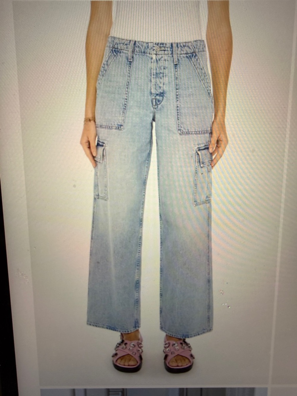 MOTHER Light Blue Wide-Leg Cargo Jeans